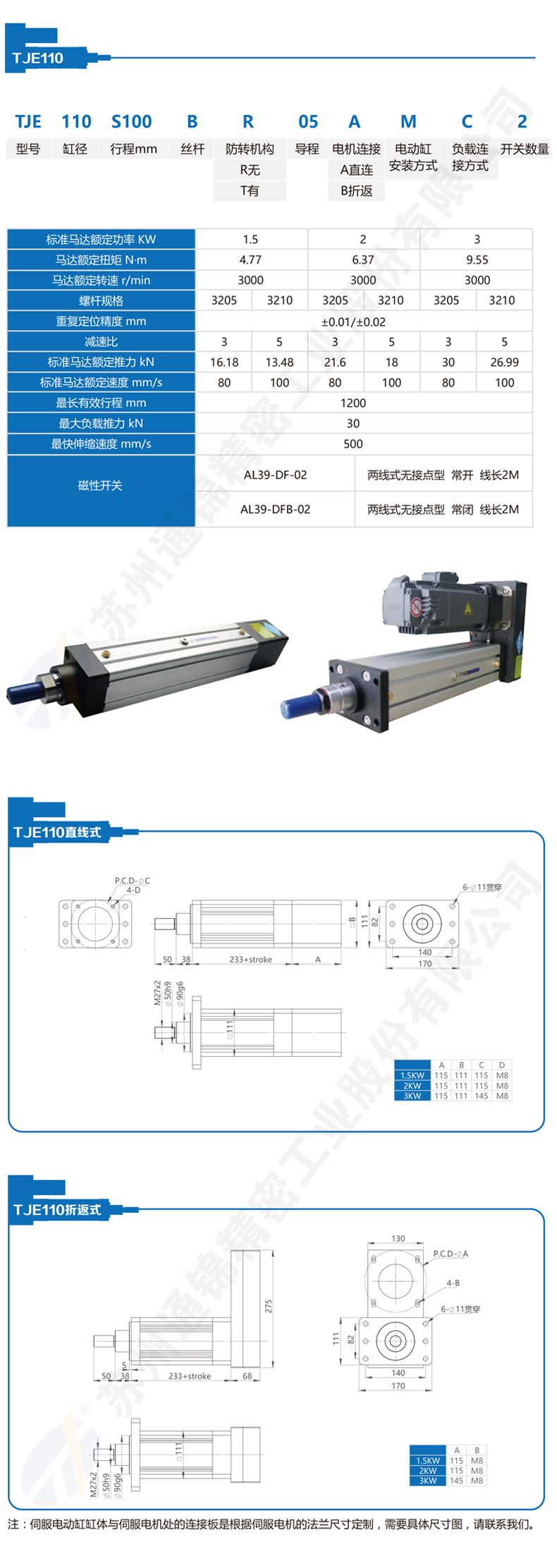 TJE110直線/折返電動缸